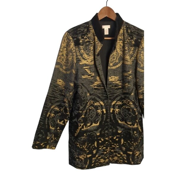 Chico’s Size 2 Long Tapestry Damask Jacket Coat Black Velvet Burnout - Picture 6 of 13